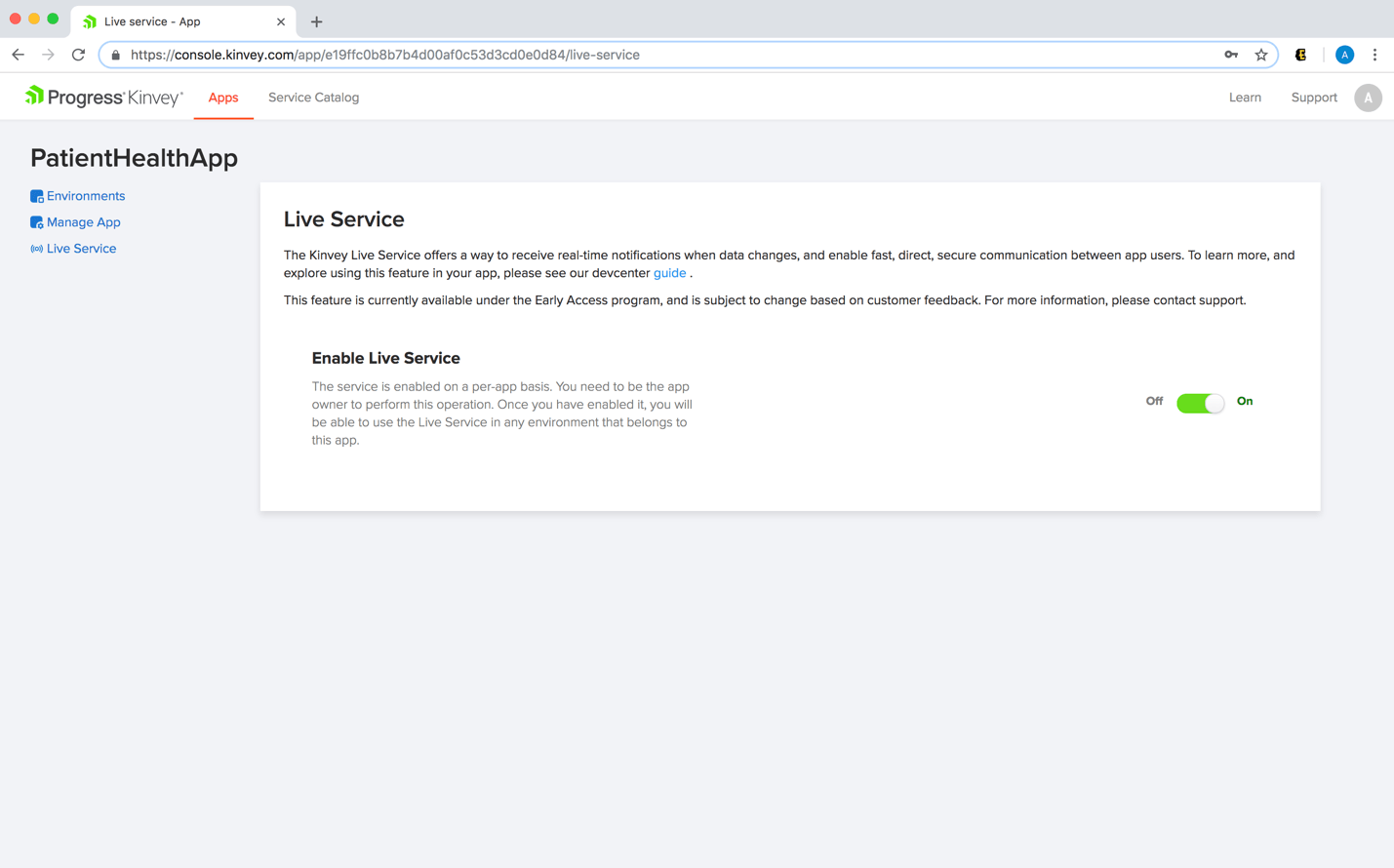 Enable Kinvey Live Service Enable Kinvey Live Service