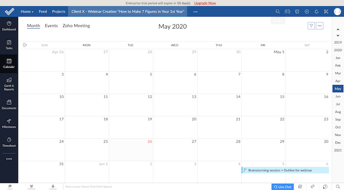 Zoho Projects Calendar task view Zoho Projects users can track their projects across a number of views, including the calendar task view.