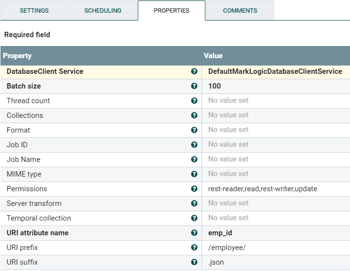 PutMarkLogic Processor Properties