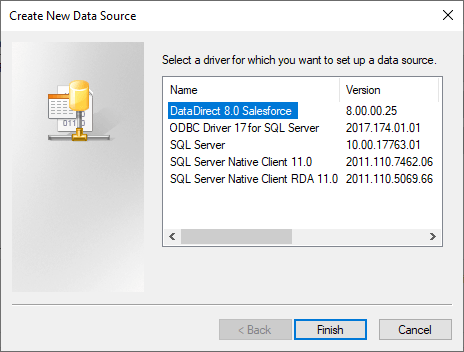 Select DataDirect Salesforce driver Select DataDirect Salesforce driver