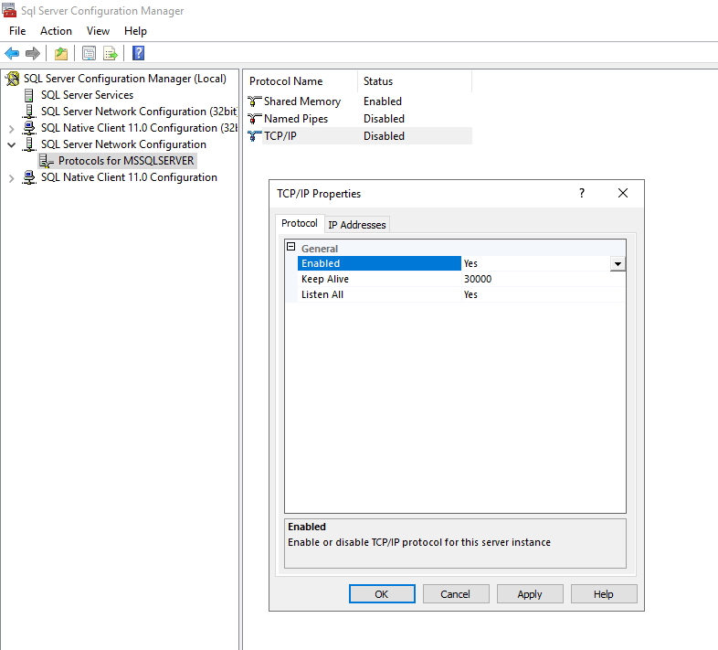 Enable TCP/IP Enable TCP/IP