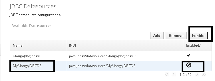 Enable the datasource Enable the datasource