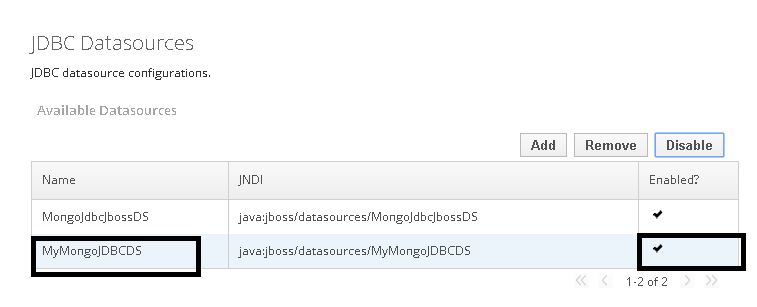 Enable the datasource Enable the datasource