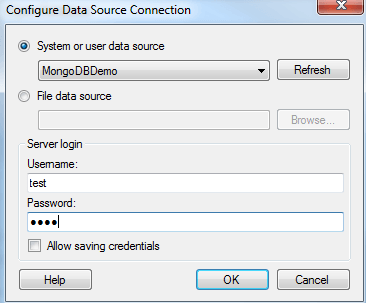 5) Select the ODBC DSN Source that you want to connect to and enter your credentials