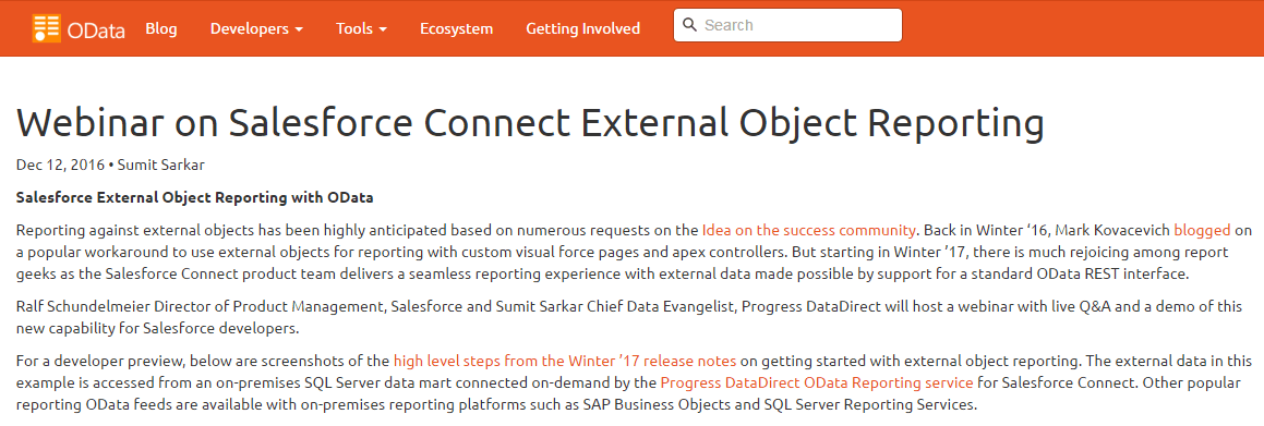 Salesforce Connect External Object Reporting Webinar Featured on OData.org Salesforce Connect External Object Reporting Webinar Featured on OData.org