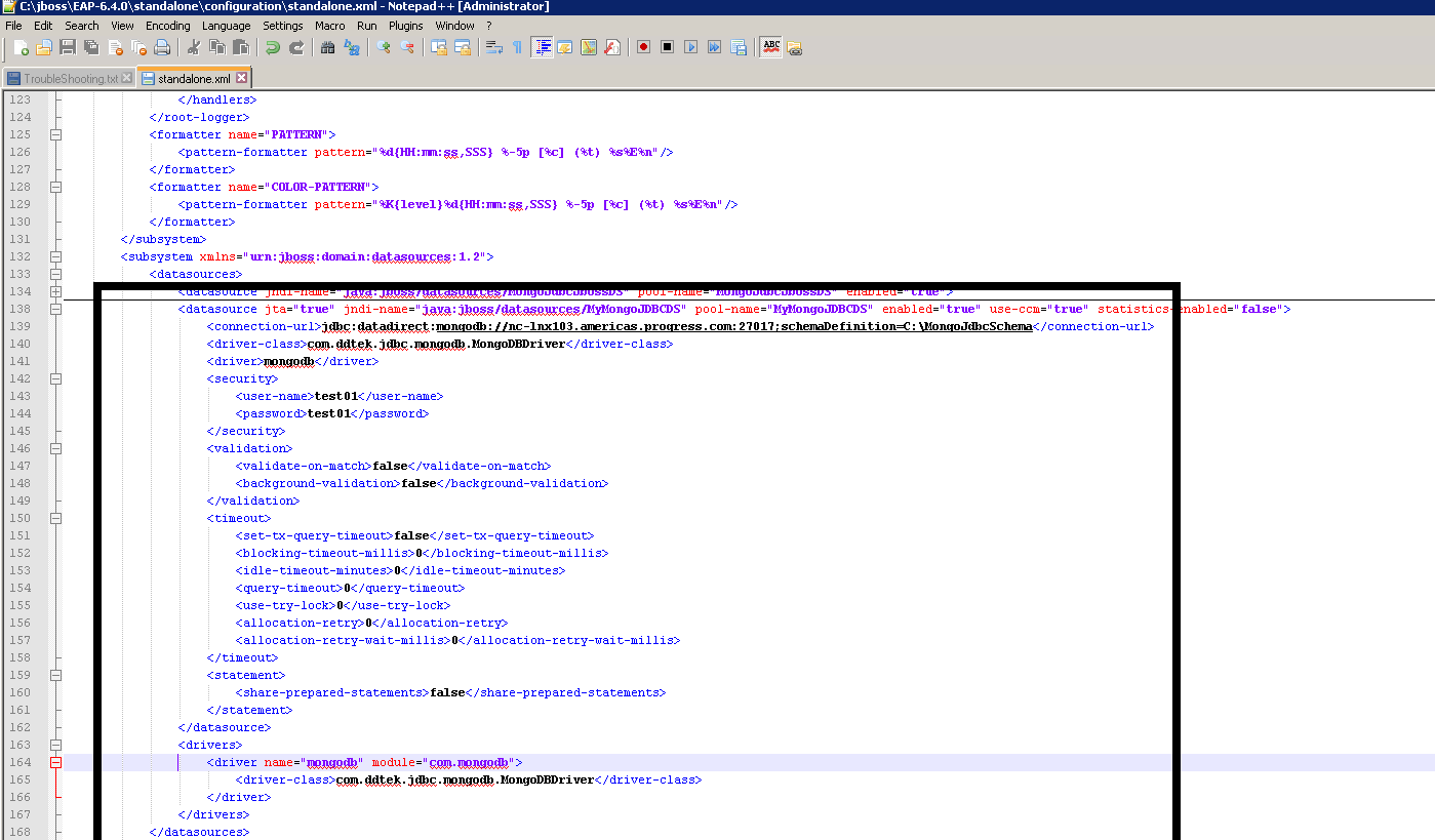 Screenshot of the standalone.xml Screenshot of the standalone.xml