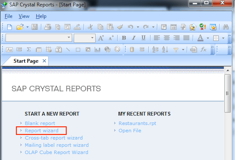 Select Report Wizard Select Report Wizard