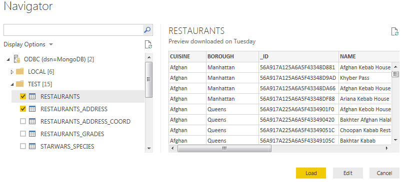 Select your MongoDB Data Source Name Select your MongoDB Data Source Name