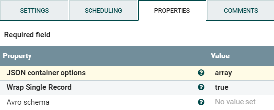 ConvertAvroToJSON Processor Properties