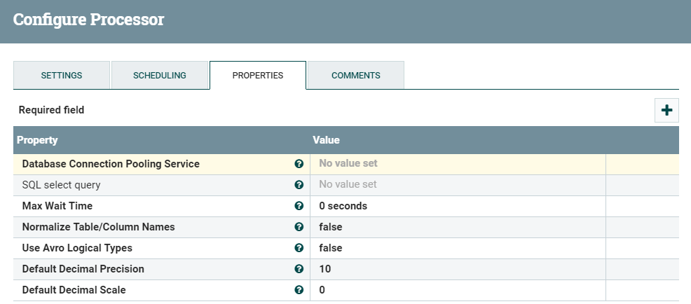 ExecuteSQL Processor Properties
