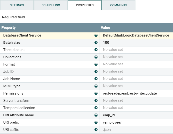 PutMarkLogic Processor Properties